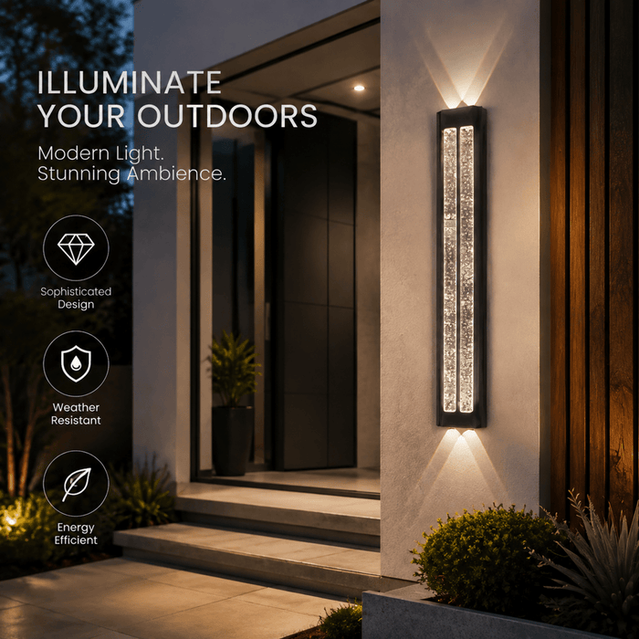 BAMDECOR WL2601 Dual Matte Black Bubble Crystal IP66 Outdoor Contemporary Exterior Light - Amazingooh Wholesale