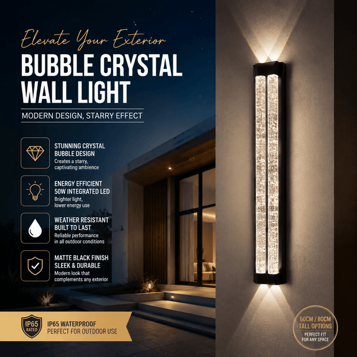 BAMDECOR WL2601 Dual Matte Black Bubble Crystal IP66 Outdoor Contemporary Exterior Light - Amazingooh Wholesale