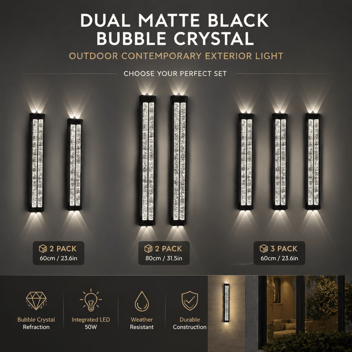 BAMDECOR WL2601 Dual Matte Black Bubble Crystal IP66 Outdoor Contemporary Exterior Light - Amazingooh Wholesale