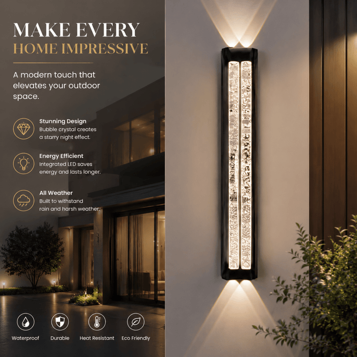 BAMDECOR WL2601 Dual Matte Black Bubble Crystal IP66 Outdoor Contemporary Exterior Light - Amazingooh Wholesale