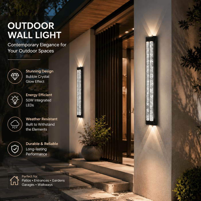 BAMDECOR WL2601 Dual Matte Black Bubble Crystal IP66 Outdoor Contemporary Exterior Light - Amazingooh Wholesale