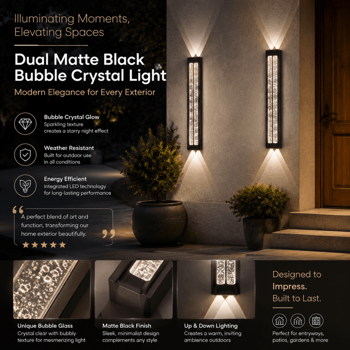 BAMDECOR WL2601 Dual Matte Black Bubble Crystal IP66 Outdoor Contemporary Exterior Light - Amazingooh Wholesale