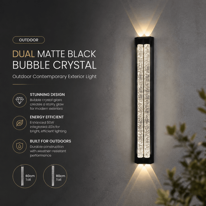 BAMDECOR WL2601 Dual Matte Black Bubble Crystal IP66 Outdoor Contemporary Exterior Light - Amazingooh Wholesale