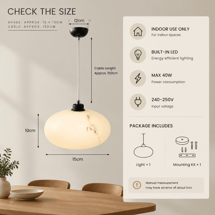 BAMDECOR YS0609 Faux Modern Alabaster Marble Oval Pendant Light (Matte Black) - Amazingooh Wholesale