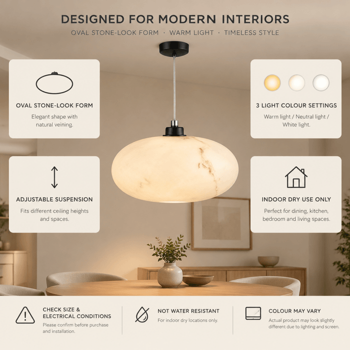 BAMDECOR YS0609 Faux Modern Alabaster Marble Oval Pendant Light (Matte Black) - Amazingooh Wholesale