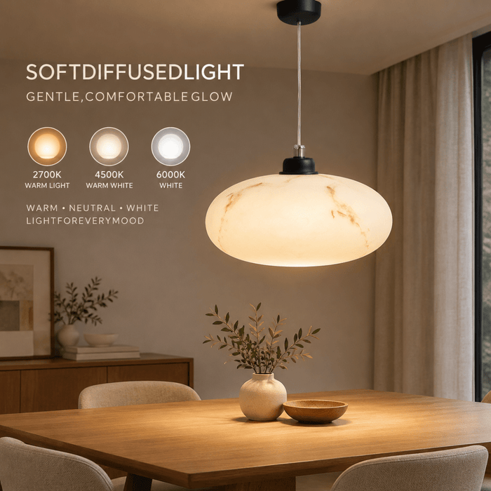 BAMDECOR YS0609 Faux Modern Alabaster Marble Oval Pendant Light (Matte Black) - Amazingooh Wholesale