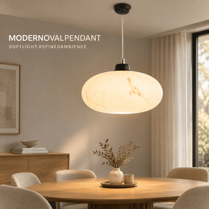 BAMDECOR YS0609 Faux Modern Alabaster Marble Oval Pendant Light (Matte Black) - Amazingooh Wholesale