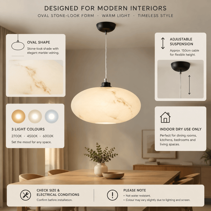 BAMDECOR YS0609 Faux Modern Alabaster Marble Oval Pendant Light (Matte Black) - Amazingooh Wholesale