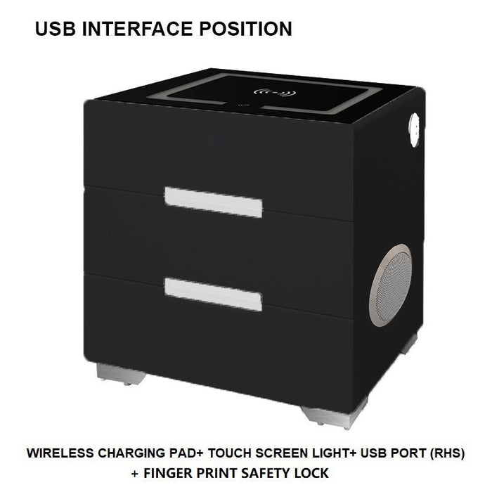 Smart Bedside Tables Bluetooth Speaker Side 3 Drawers Wireless Charging USB Nightstand LED  AU