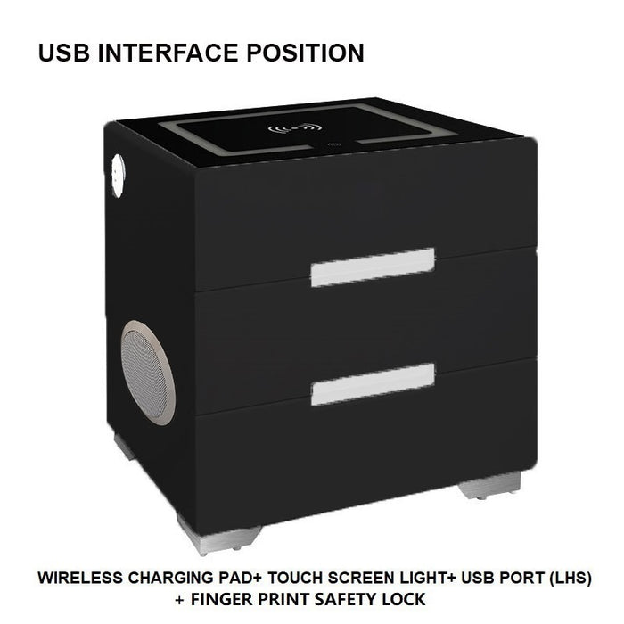 Smart Bedside Tables Bluetooth Speaker Side 3 Drawers Wireless Charging USB Nightstand LED  AU