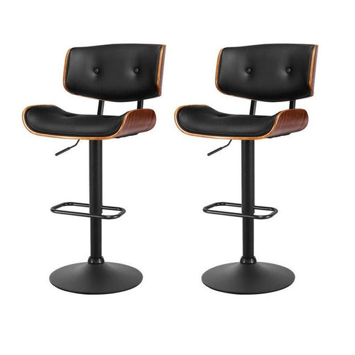 BELLAGIO Bar Stools Gas Lift Leather All Black x2 - Amazingooh Wholesale