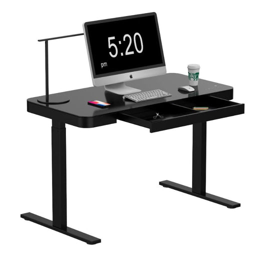 Black Color Electric Standing Desk Electric Height Adjustable Sit Stand Workstation Toughened Glass Top Single Motor Wireless Charger - Amazingooh Wholesale