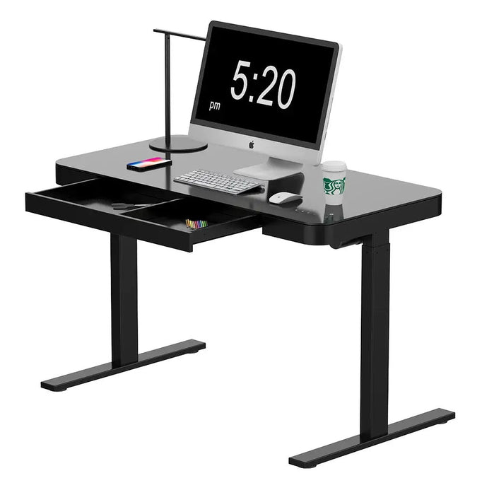 Black Color Electric Standing Desk Electric Height Adjustable Sit Stand Workstation Toughened Glass Top Single Motor Wireless Charger - Amazingooh Wholesale