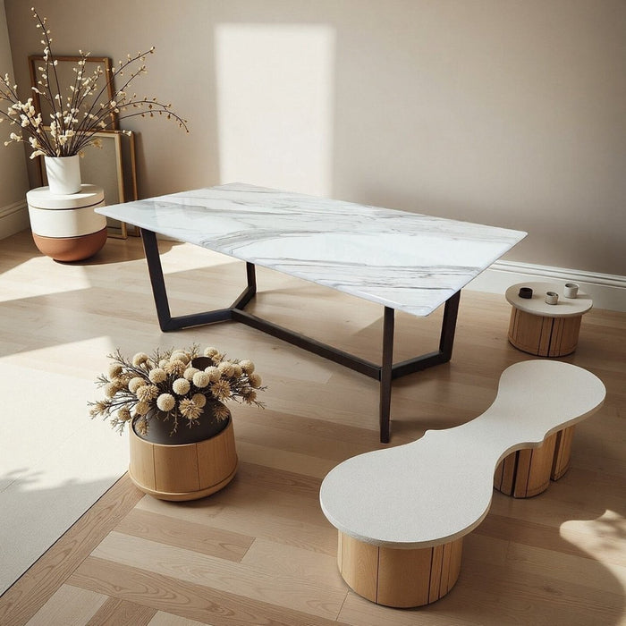 Calacatta White 120x60cm Minimalist Sintered Stone Coffee Table Tea Table Living Room Rectangle Cocktail Side Table Solid Metal Legs - Amazingooh Wholesale