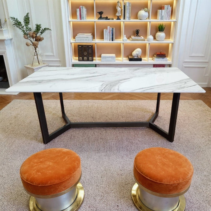 Calacatta White 120x60cm Minimalist Sintered Stone Coffee Table Tea Table Living Room Rectangle Cocktail Side Table Solid Metal Legs - Amazingooh Wholesale