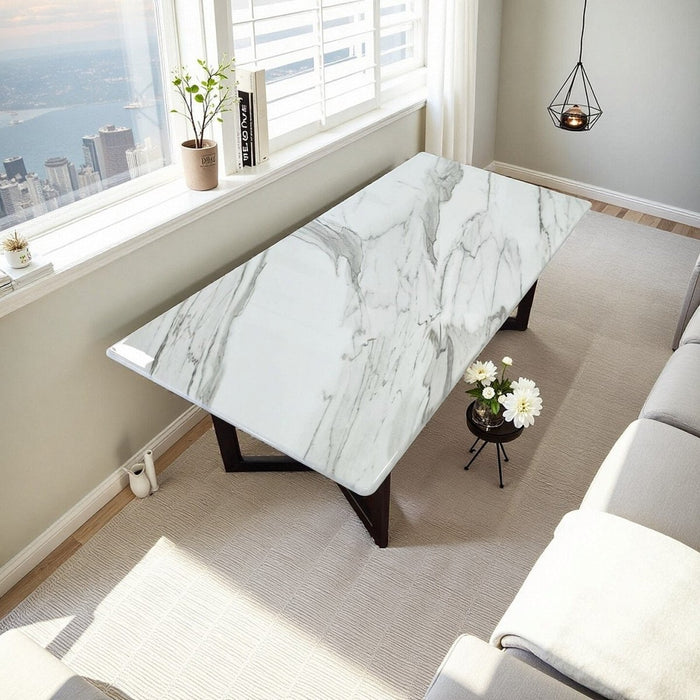 Calacatta White 120x60cm Minimalist Sintered Stone Coffee Table Tea Table Living Room Rectangle Cocktail Side Table Solid Metal Legs - Amazingooh Wholesale