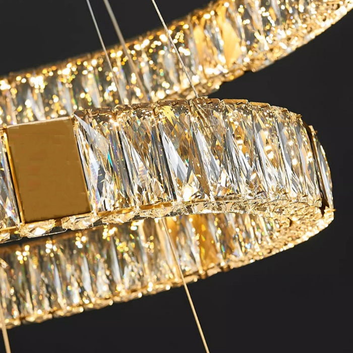 BAMDECOR C3320 Modern Crystal Chandeliers Lighting Fixtures Contemporary Round Chandelier Lighting Fixtures Crystal Pendant Ceiling Lights(3 Rings Gold-100+80+60cm)