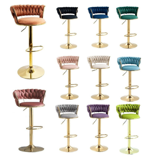 EOFY SERENITà 2x Height Adjustable Swivel Bar Stool Velvet Golden Base Barstools Chairs Padded Seat - Amazingooh Wholesale