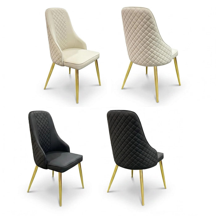 VELLUTO Golden Frame Mid Century Modern Dining Chair Faux Leather Side Chair Upholstered Dining Chairs Set of 2 (Black/Ivory)