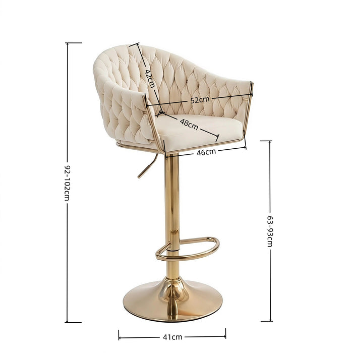 SERENITà GP1863 Modern Velvet Breakfast Bar Stools Swivel Barstools Adjustable Counter Stools with Backrest (Gold-Ivory)