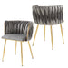 Grey Modern Hand Weaving Dining Chairs,Velvet Upholstered Side Chairs with Gold Legs, Chic Vanity Chairs with Armrest, Accent Chair for Dining Room, and Cafe Set of 2 - Amazingooh Wholesale