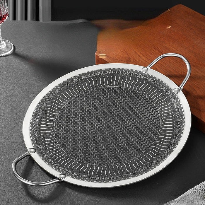 Honeycomb Non - Stick Grill Skewer Plate, 316 Stainless Steel, Portable Barbecue Grill with Handle, Universal Induction Cooktop Compatible, Round Shape, Outdoor Camping BBQ Accessory - Amazingooh Wholesale