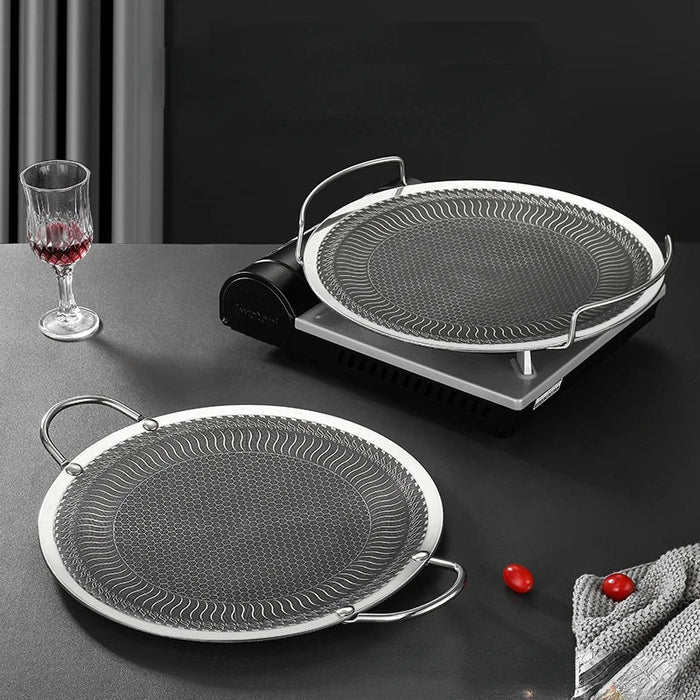 Honeycomb Non - Stick Grill Skewer Plate, 316 Stainless Steel, Portable Barbecue Grill with Handle, Universal Induction Cooktop Compatible, Round Shape, Outdoor Camping BBQ Accessory - Amazingooh Wholesale