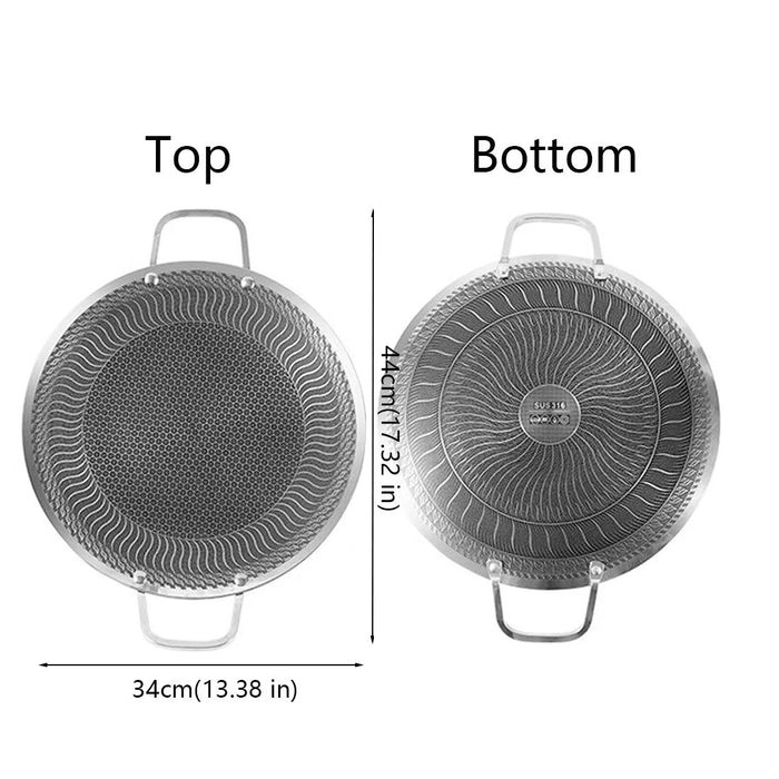 Honeycomb Non - Stick Grill Skewer Plate, 316 Stainless Steel, Portable Barbecue Grill with Handle, Universal Induction Cooktop Compatible, Round Shape, Outdoor Camping BBQ Accessory - Amazingooh Wholesale