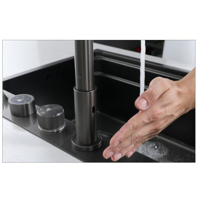 Kitchen Sink 304 Stainless Steel Nano Raindance Waterfall Sink with Pull - Out Tap, Chopping Board, Cup Washer Domestic Single Bowl Big Sink Set Integrated Sinks - Amazingooh Wholesale