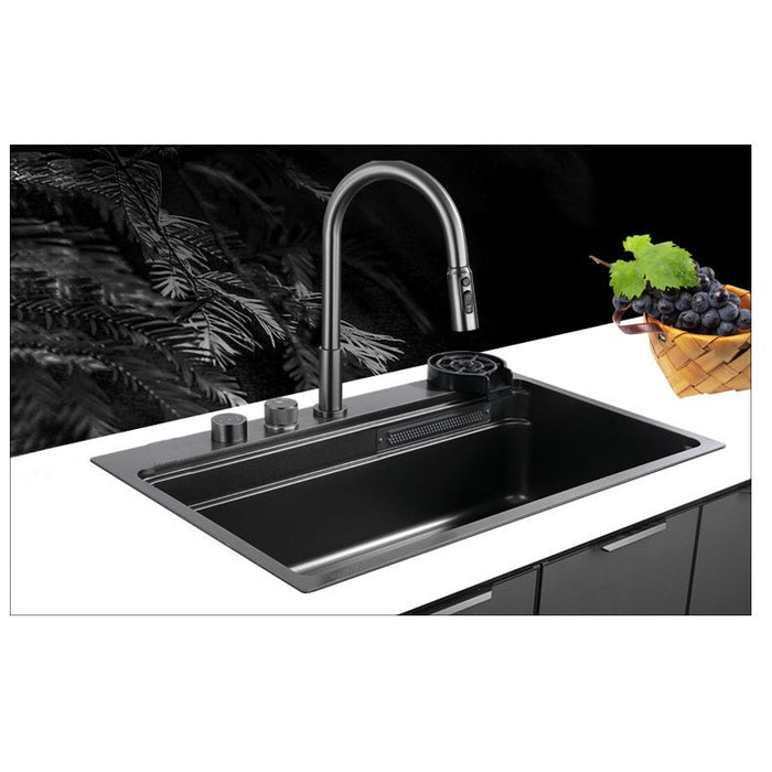 Kitchen Sink 304 Stainless Steel Nano Raindance Waterfall Sink with Pull - Out Tap, Chopping Board, Cup Washer Domestic Single Bowl Big Sink Set Integrated Sinks - Amazingooh Wholesale