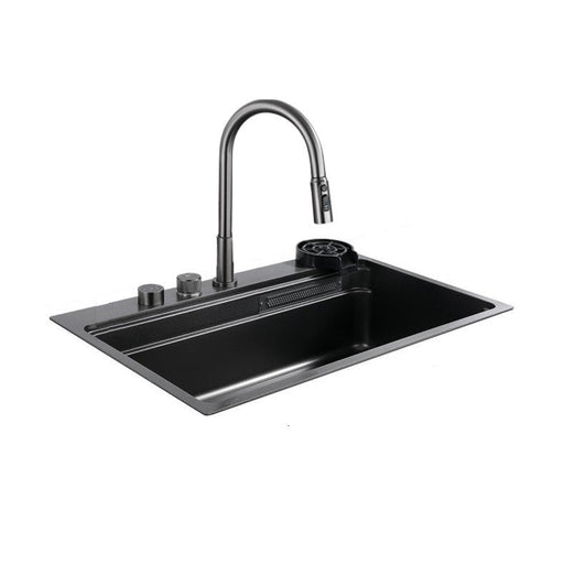 Kitchen Sink 304 Stainless Steel Nano Raindance Waterfall Sink with Pull - Out Tap, Chopping Board, Cup Washer Domestic Single Bowl Big Sink Set Integrated Sinks - Amazingooh Wholesale