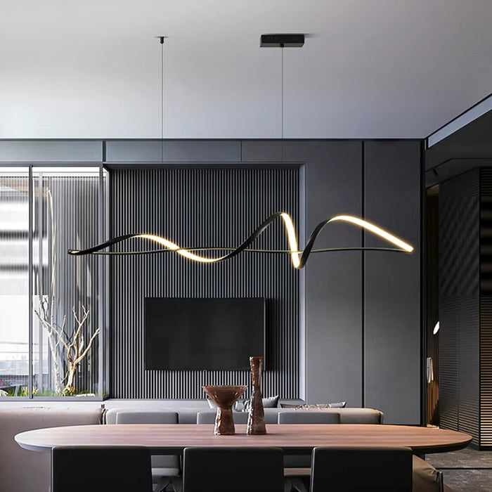 BAMDECOR A036 Modern LED Wave Linear Pendant Lights 180cm -Black