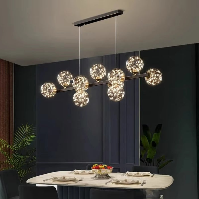 BAMDECOR AD2601 Modern 10-Light Black Kitchen Island Light with Glass Globe Shade Ceiling Pendant Lights