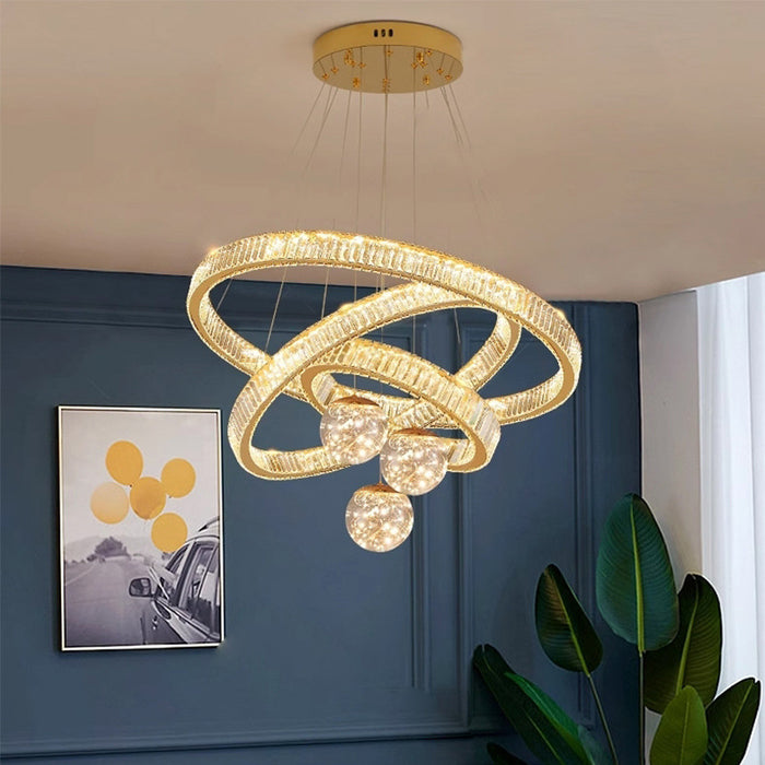 BAMDECOR C3335 Large Swirl Modern Crystal Ring Chandeliers Contemporary Round Chandelier Crystal Pendant Light(Gold-Three Rings)
