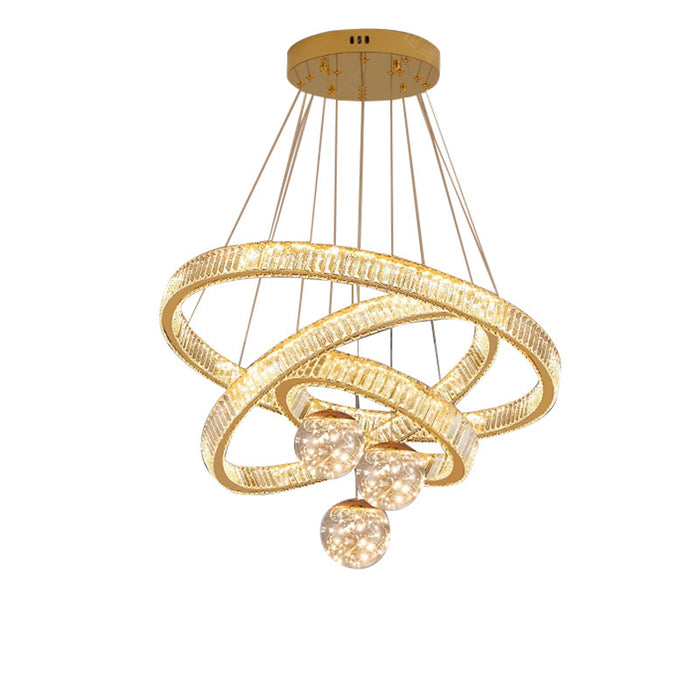 BAMDECOR C3335 Large Swirl Modern Crystal Ring Chandeliers Contemporary Round Chandelier Crystal Pendant Light(Gold-Three Rings)