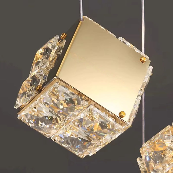 BAMDECOR LT02 18 Hanging Crystal Cube Chandelier LED Chandelier for Dining Room, Luxury Dimmable Enterway Led Pendant Lights Fixture (Gold)