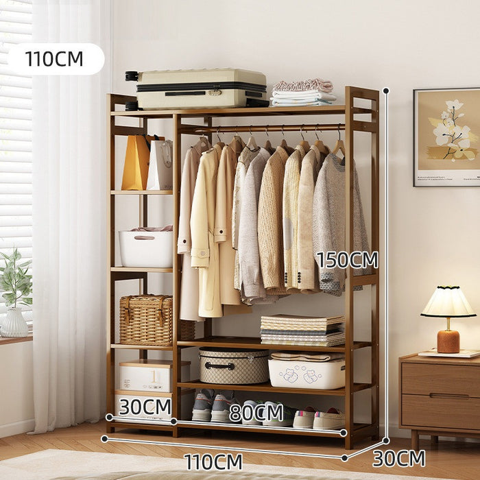 Bamboo Clothes Rack Garment Closet Storage Organizer Hanging Rail Shelf Dress room