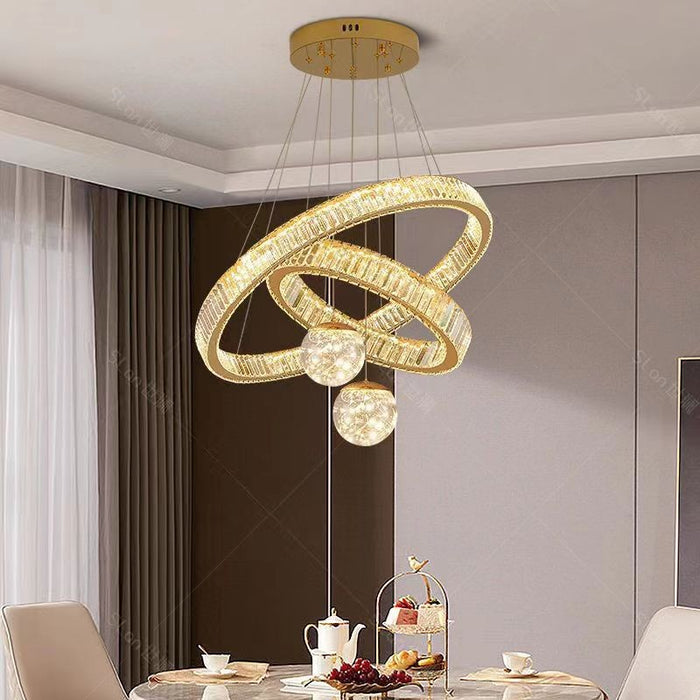 BAMDECOR C3335 Large Swirl Modern Crystal Ring Chandeliers Contemporary Round Chandelier Crystal Pendant Light(Gold-Two Rings)