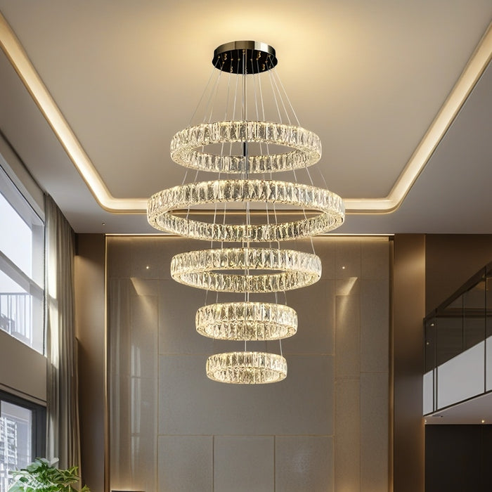 BAMDECOR C3325 Five Rings Modern Crystal Chandeliers Lighting Fixtures Contemporary Round Chandelier Lighting Fixtures Crystal Pendant Ceiling Lights