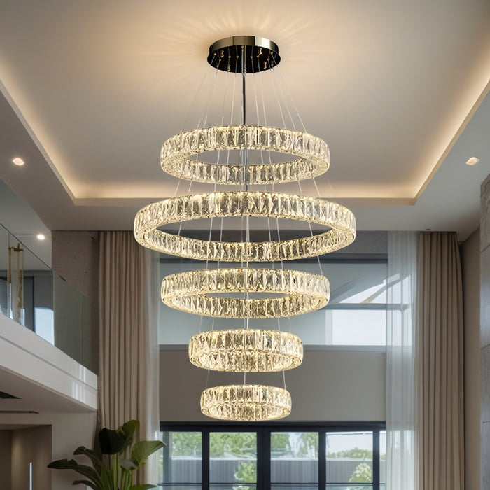 BAMDECOR C3325 Five Rings Modern Crystal Chandeliers Lighting Fixtures Contemporary Round Chandelier Lighting Fixtures Crystal Pendant Ceiling Lights