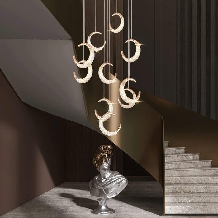 Moon Stair Chandelier Golden Luxury Villa Duplex Staircase Chandelier Apartment Revolving Loft Hollow Living Room (Dimmable Control) - Amazingooh Wholesale