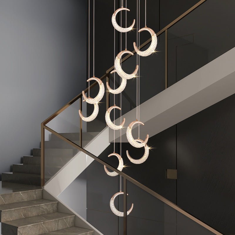 Moon Stair Chandelier Golden Luxury Villa Duplex Staircase Chandelier ... - Loft Apartment Dimmable Lighting