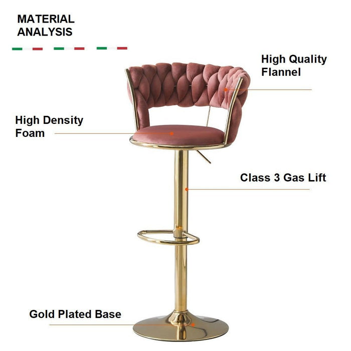 SERENITà Pink Velvet Seat Kitchen Breakfast Bar Stools Counter Height Barstools with Back Cushioned Chairs for Home Bar x2