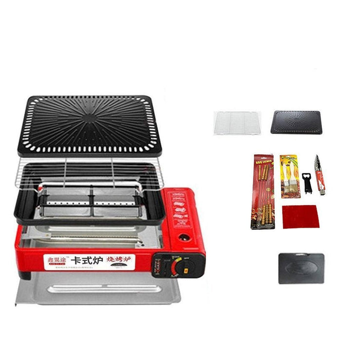 Portable Gas Stove Burner Butane BBQ Camping Gas Cooker Red Color With Non Stick Plate - Amazingooh Wholesale