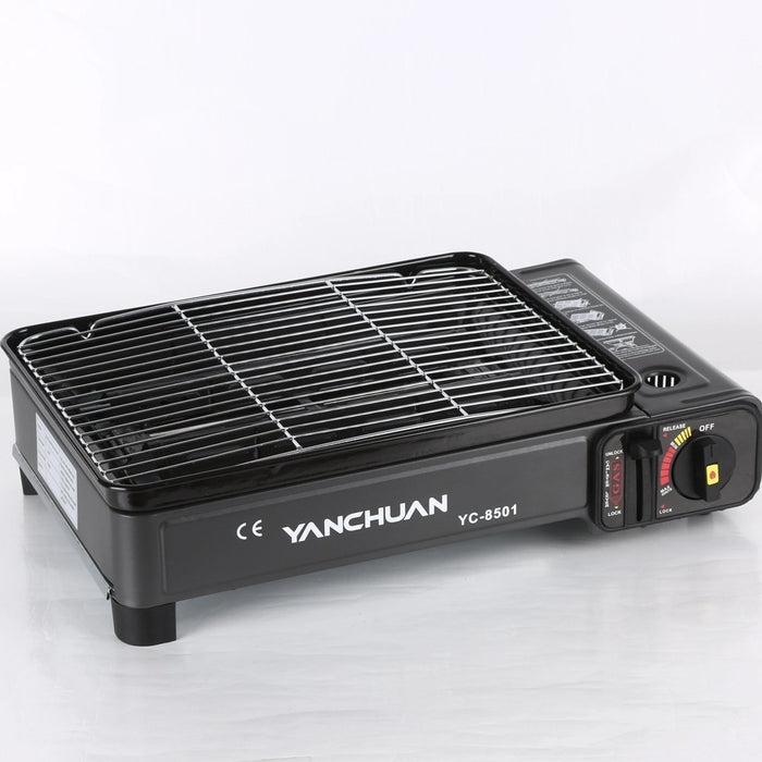 Portable Gas Stove Burner Butane BBQ Camping Gas Cooker With Non Stick Plate Black - Amazingooh Wholesale