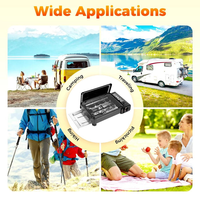 Portable Gas Stove Burner Butane BBQ Camping Gas Cooker With Non Stick Plate Black - Amazingooh Wholesale