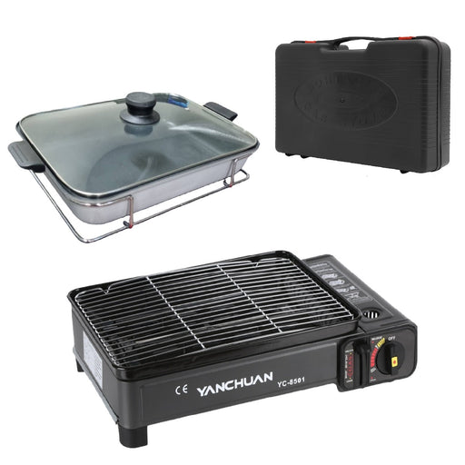 Portable Gas Stove Burner Butane BBQ Camping Gas Cooker With Non Stick Plate Black - Amazingooh Wholesale