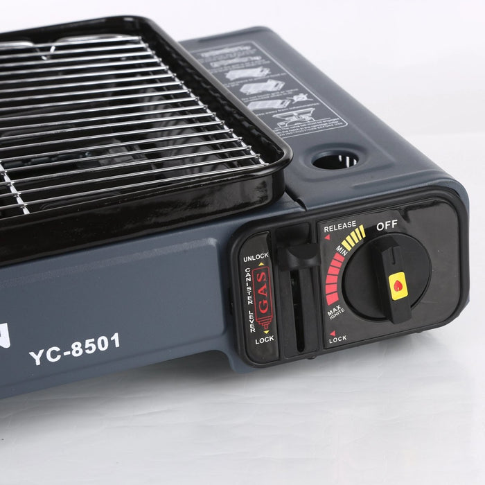 Portable Gas Stove Burner Butane BBQ Camping Gas Cooker With Non Stick Plate Black - Amazingooh Wholesale