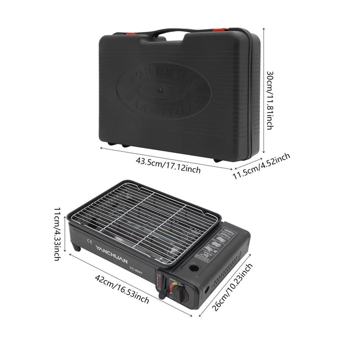 Portable Gas Stove Burner Butane BBQ Camping Gas Cooker With Non Stick Plate Black - Amazingooh Wholesale