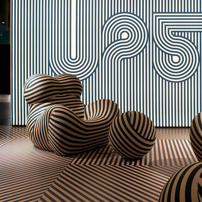Retro Up Lounge Chair Ball and Chain Accent Chair with Ottoman Striped Upholstery High - Density Foam - Amazingooh Wholesale